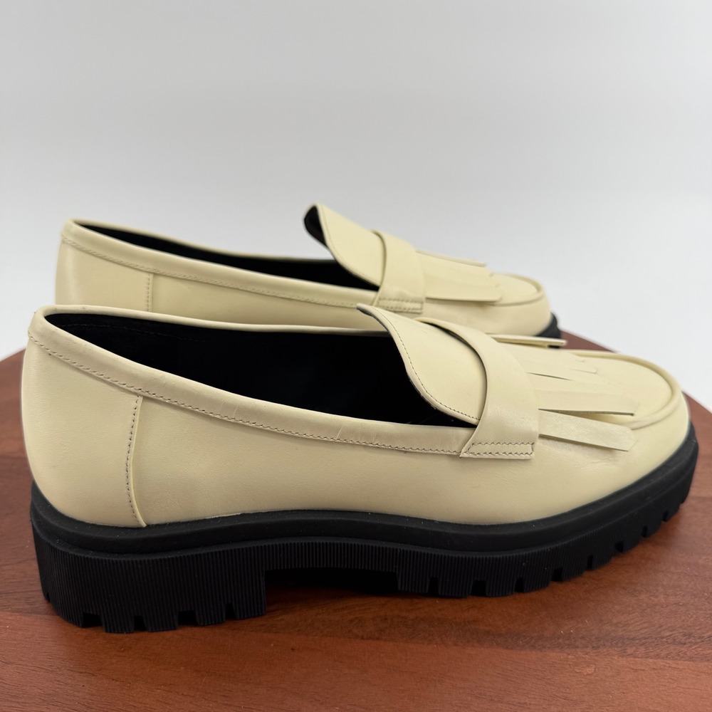 Sydney Silverman X Gianni Bini Cream Leather Kiltie Fringe Lug Sole Loafers 9.5M